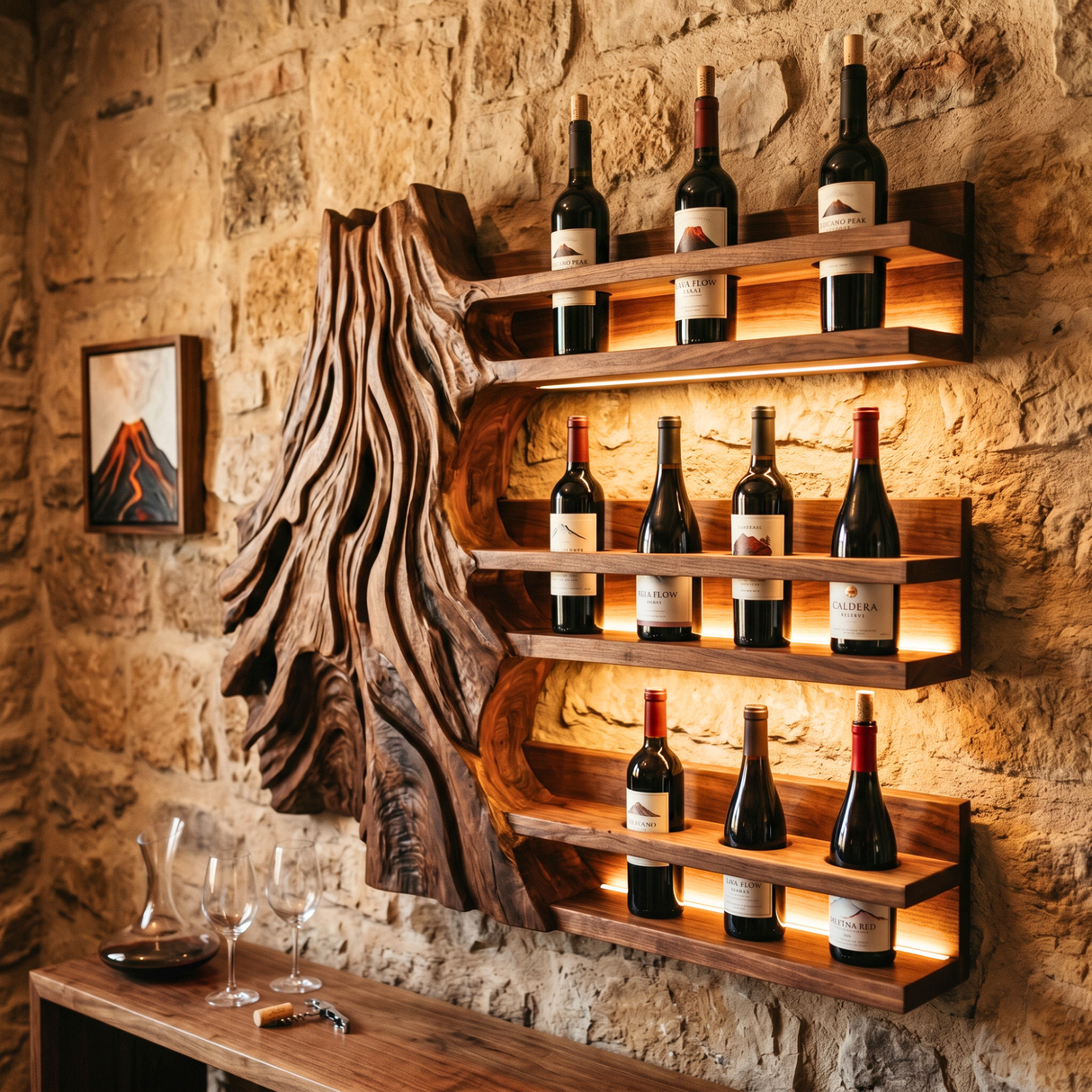 Organic Canyon Solid Wood Wine Rack Wall Shelf