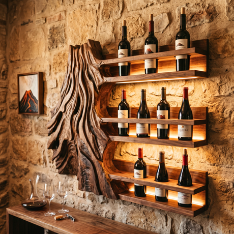Organic Canyon Solid Wood Wine Rack Wall Shelf