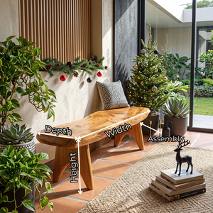 Live Edge Solid Wood Outdoor Bench with Sculptural Tapered Legs