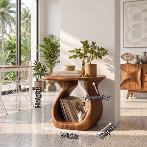 Sculptural Solid Wood Side Table with Open Loop Base