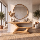 Console Table Solid Wood with Sculptural Tiered Arch Base