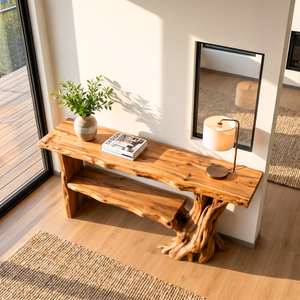 Rustic Wooden Console Table Tree Form Entryway Shelf