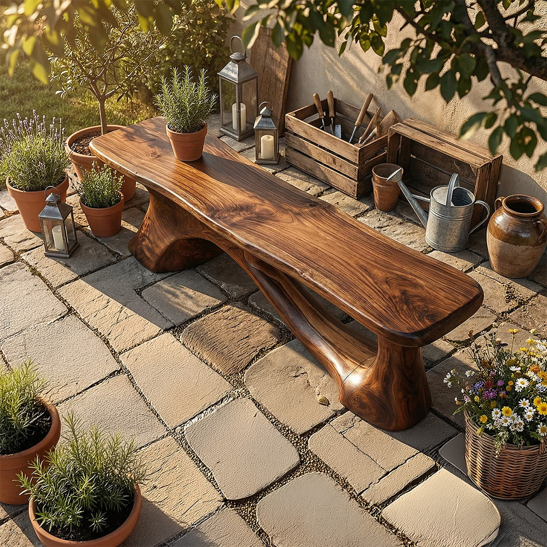 Sculptural Solid Wood Bench with Organic Form for Modern Interiors