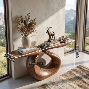 Console Table Solid Wood with Sculptural Split Top Loop Base for Entryway Decor