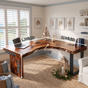 Live Edge Solid Wood L Shaped Desk with Wood Panel and Black Metal Leg