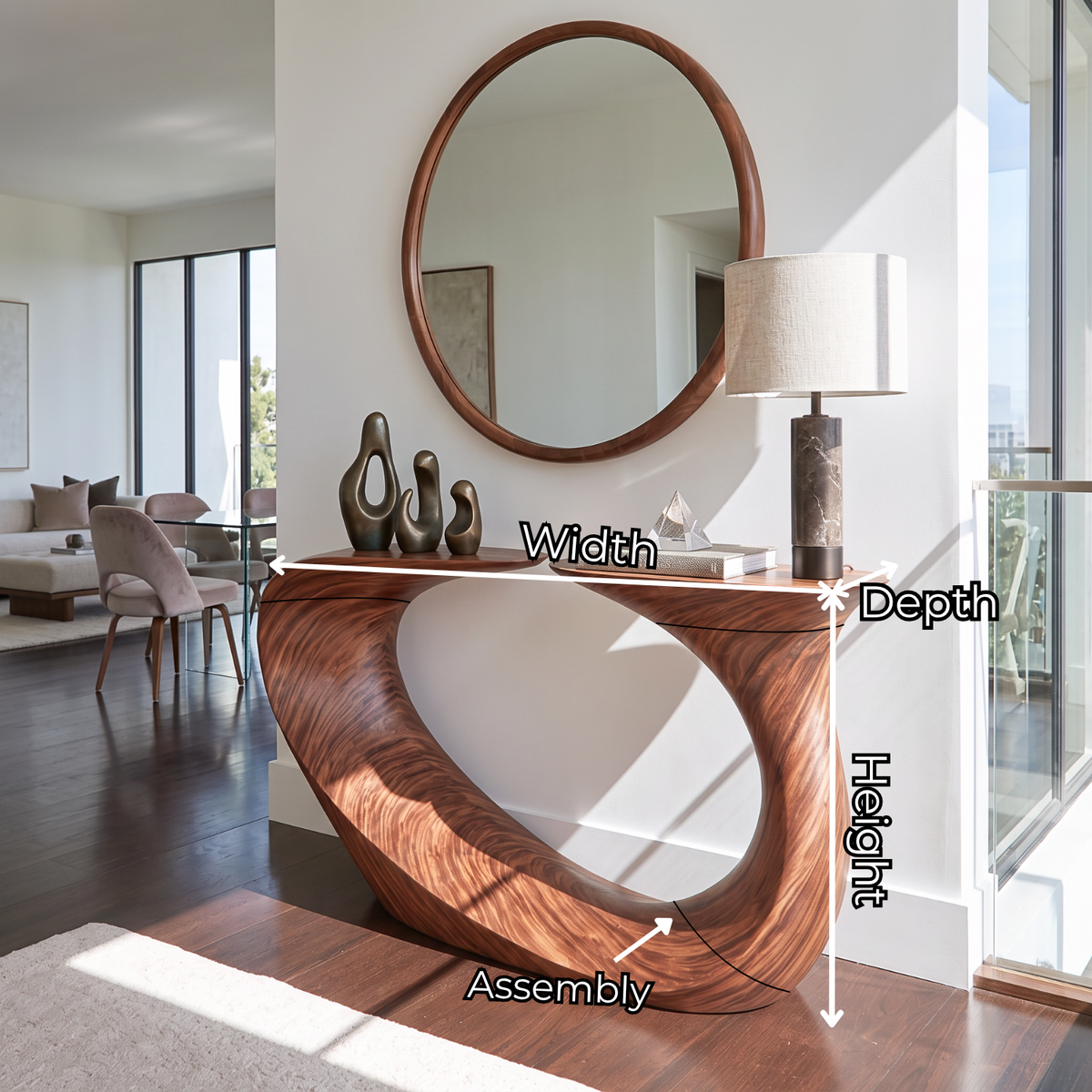 Handcrafted Solid Wood Console Table with Sculptural Loop Base