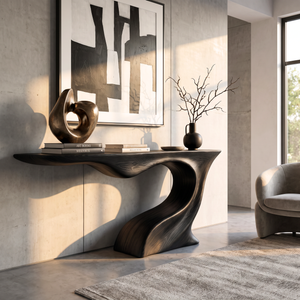 Console Table Solid Wood with Sculptural Arch Base