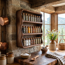 Handmade Solid Wood Kitchen Spice Rack with Rounded Box Frame and Triple Shelf Storage