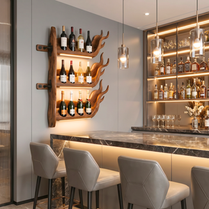 Modern Flame Inspired Solid Wood Wine Rack Wall Shelf