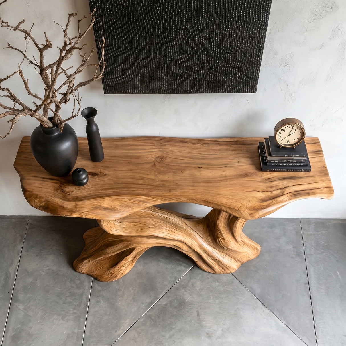Console Table Solid Wood with Flowing Branch Sculptural Base
