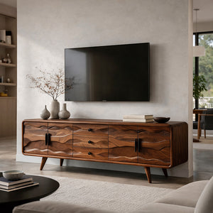Organic Solid Wood TV Cabinet with Wave Carved Doors