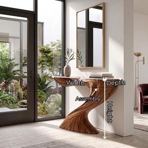 Console Table Solid Wood with Sculptural Swooping Pedestal for Entryway Decor