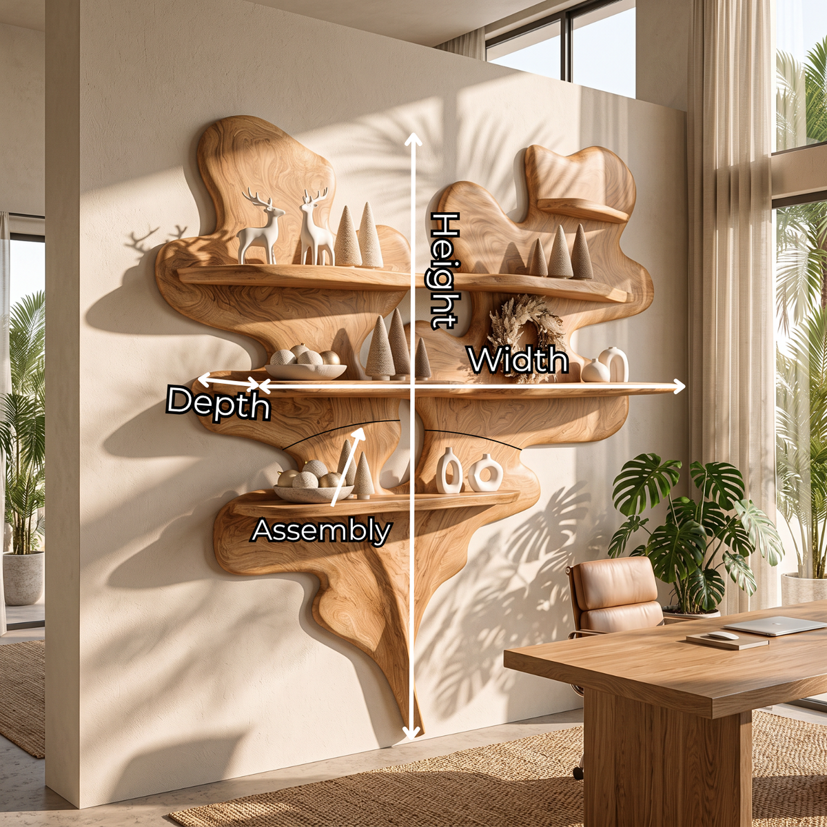 Sculptural Solid Wood Wall Shelf with Layered Organic Leaf Form