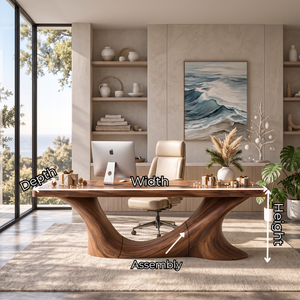 Handcrafted Solid Wood Executive Desk with Sculptural Wave Base