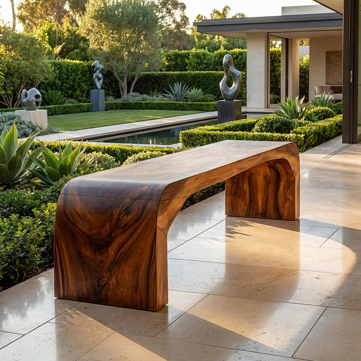 Organic Modern Solid Wood Waterfall Bench for Minimalist Interiors