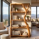 Organic Solid Wood Bookshelf with Branch Inspired Side Support