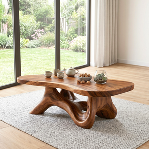 Handmade Solid Wood Coffee Table with Root-Like Sculptural Base