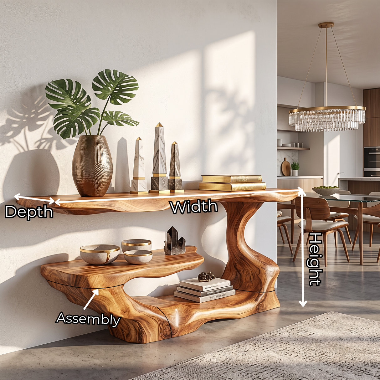 Handcrafted Solid Wood Console Table with Asymmetrical Tiered Shelves