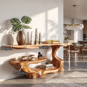 Handcrafted Solid Wood Console Table with Asymmetrical Tiered Shelves