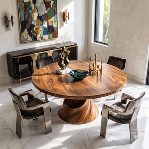 Dining Table with Helix Inspired Base and Solid Wood Surface