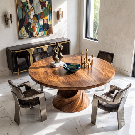 Dining Table with Helix Inspired Base and Solid Wood Surface