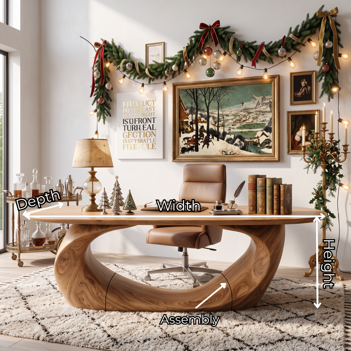 Sculptural Solid Wood Executive Desk with Organic Oval Base