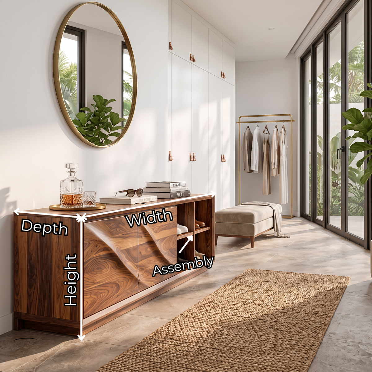 Shoe Cabinet Solid Wood with Closed Storage and Open Shelves
