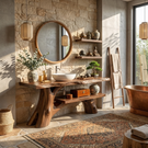 Bathroom Vanity Solid Wood with Organic Branch Legs and Open Shelf