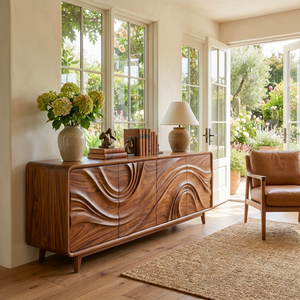 Solid Wood Four Door Media Sideboard with Sculpted Flow Front