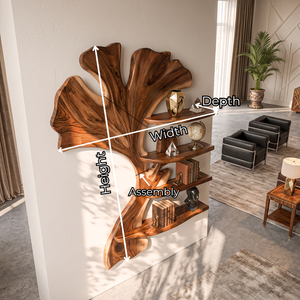 Wall Shelf Solid Wood Ginkgo Leaf Sculpture with Floating Display Shelves for Living Room Decor