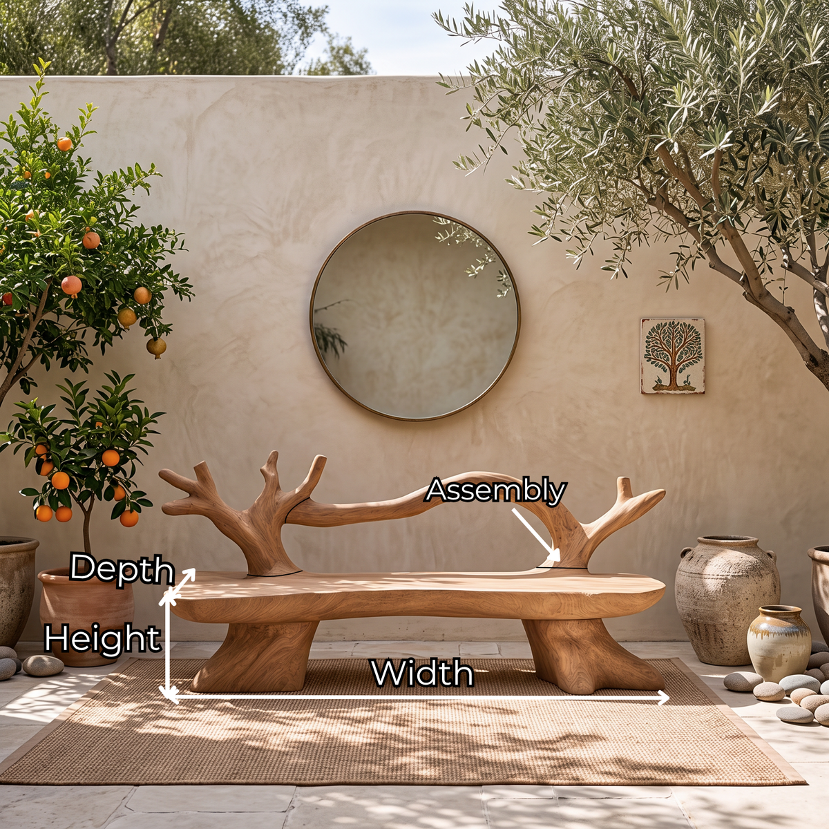 Organic Solid Wood Garden Bench with Sculptural Loop Backrest