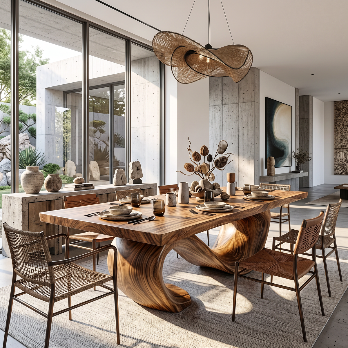 Dining Table Sculptural Infinity Base with Solid Wood Top