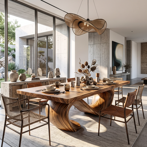 Dining Table Sculptural Infinity Base with Solid Wood Top
