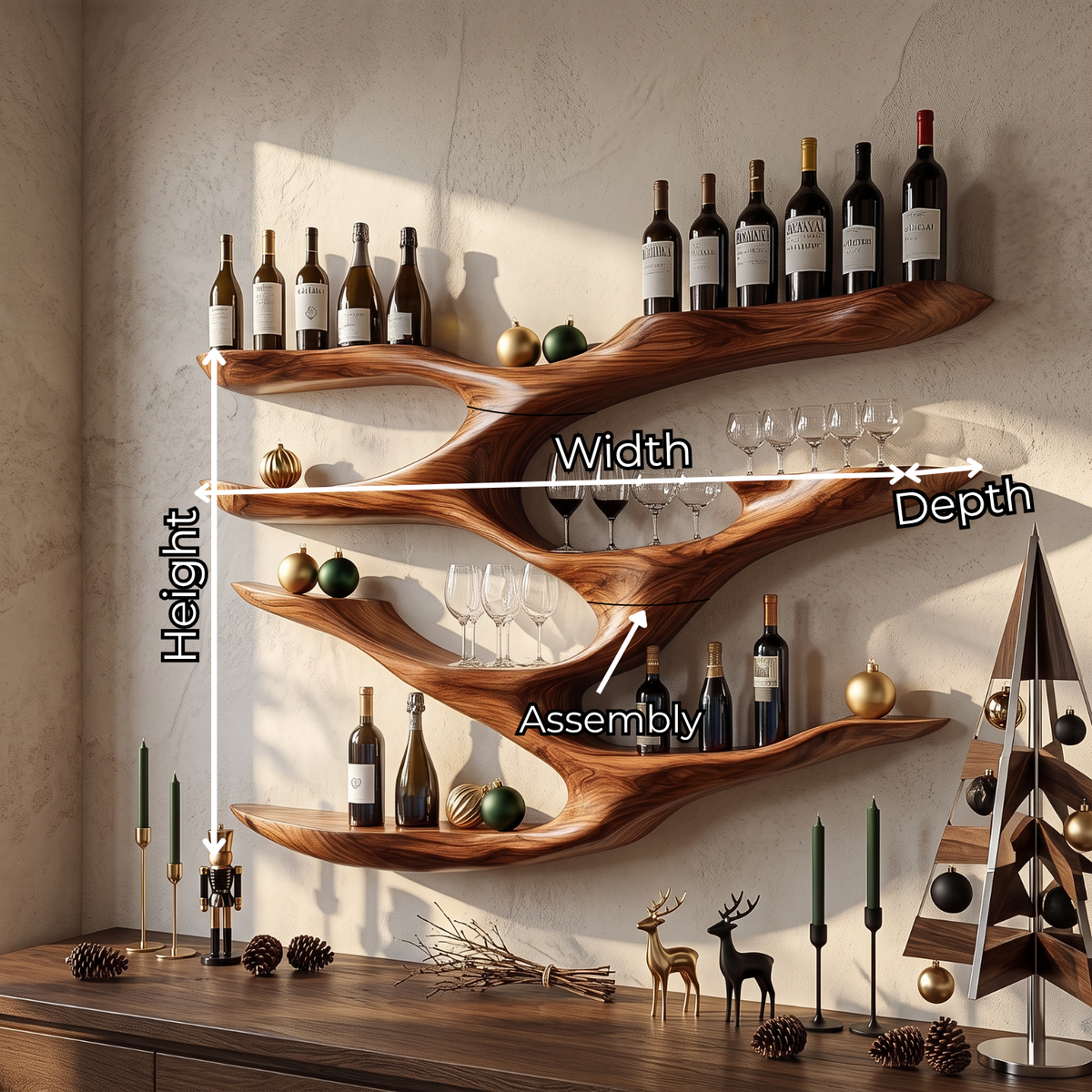 Interwoven Branch Solid Wood Wall Wine Rack for Wine Bottles and Glasses