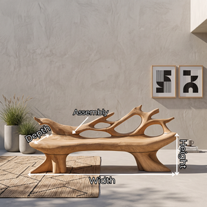 Sculptural Outdoor Solid Wood Bench with Flowing Branch Backrest