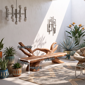Organic Solid Wood Garden Bench with Sculptural Branch Backrest