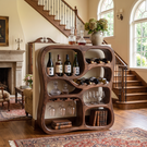 Solid Wood Wine Cabinet with Organic Display Niches and Stemware Rack