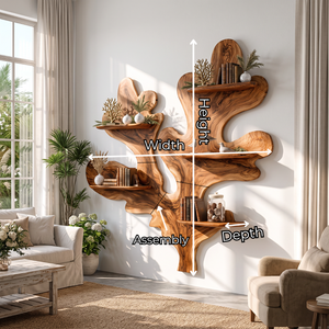 Sculptural Solid Wood Wall Shelf with Organic Branch and Leaf Design