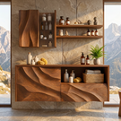Sculpted Solid Wood Floating Bathroom Vanity with Layered Organic Relief