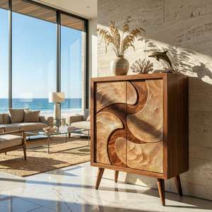 Solid Wood Sideboard with Sculptural Organic Relief Doors for Modern Living Spaces