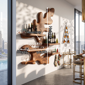 Sculptural Solid Wood Wine Rack with Organic Branch Shelves