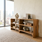 Solid Wood Low Display Console with Rounded Shelf Compartments