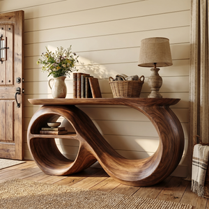 Solid Wood Console Table with Infinity Sculptural Base