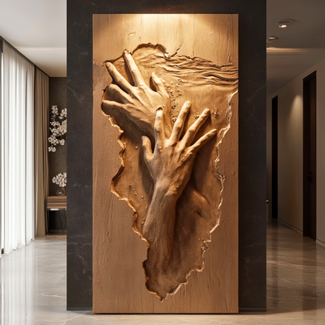 3D Abstract Hand Sculpture Wall Art Solid Wood Handcrafted Decor