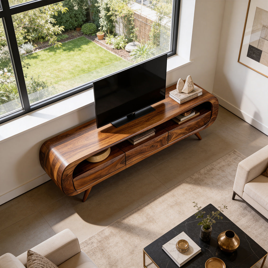 Organic Modern Solid Wood Media Console with Rounded Edges
