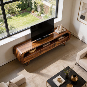 Organic Modern Solid Wood Media Console with Rounded Edges