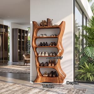 Shoe Rack Solid Wood with Sculptural Organic Frame and Multi Tier Shelves