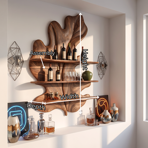 Tropical Leaf Solid Wood Wall Wine Holder with Three Display Shelves