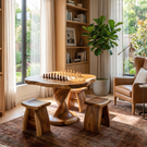 Handcrafted Solid Wood Chess Table with Organic Freeform Top and Sculptural Pedestal Base