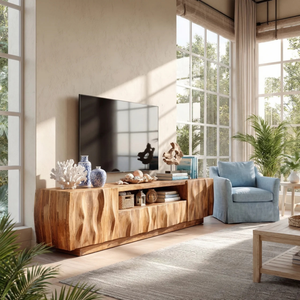 Sculptural Wood TV Cabinet with Flowing Wave Front for Modern Interiors